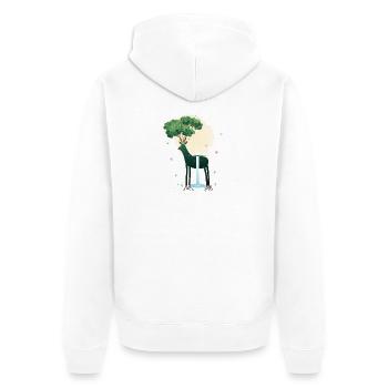 Cerf de forêt avec cime d’arbres et cascade - Veste à capuche bio Premium Unisexe - blanc - Dos - Thijin (182cm)