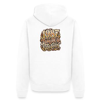 Limited Edition 1987 Retro Vintage - Unisex Premium Organic Zip Hoodie - white - Back - Thijin (182cm)