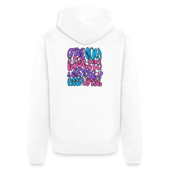 Neon-Psychedelische Blasentypografie - Unisex Premium Bio Zip Hoodie - Weiß - Hinten - Thijin (182cm)