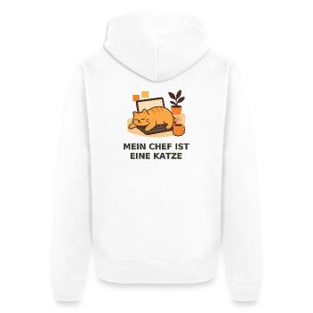 Katzenchef im Homeoffice – Geschenk für Katzenfans - Unisex Premium Bio Zip Hoodie - Weiß - Hinten - Thijin (182cm)