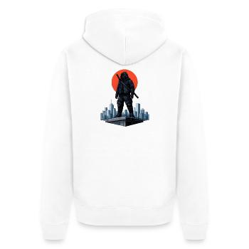 Ninja urbain devant une lune rouge - Veste à capuche bio Premium Unisexe - blanc - Dos - Thijin (182cm)
