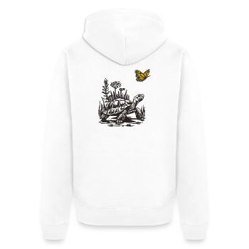Tortue et papillon - Veste à capuche bio Premium Unisexe - blanc - Dos - Thijin (182cm)