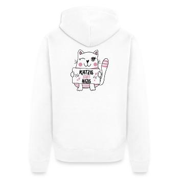 Katzis statt Nazis - Unisex Premium Bio Zip Hoodie - Weiß - Hinten - Thijin (182cm)
