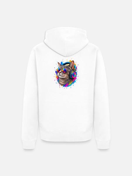 Katze Headphone cool Musik - Unisex Premium Bio Zip Hoodie - Weiß