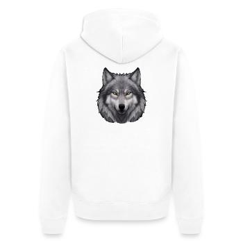 Wolf Kopfporträt - Unisex Premium Bio Zip Hoodie - Weiß - Hinten - Thijin (182cm)
