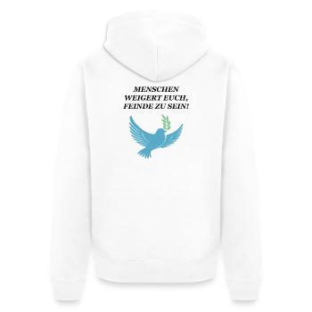 Weigert euch, Feinde zu sein - Unisex Premium Bio Zip Hoodie - Weiß - Hinten - Thijin (182cm)