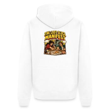 The Last Slice Manifest – Pizza-Comic - Unisex Premium Bio Zip Hoodie - Weiß - Hinten - Thijin (182cm)