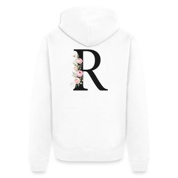 R Buchstabe Monogram Floral - Unisex Premium Bio Zip Hoodie - Weiß - Hinten - Thijin (182cm)