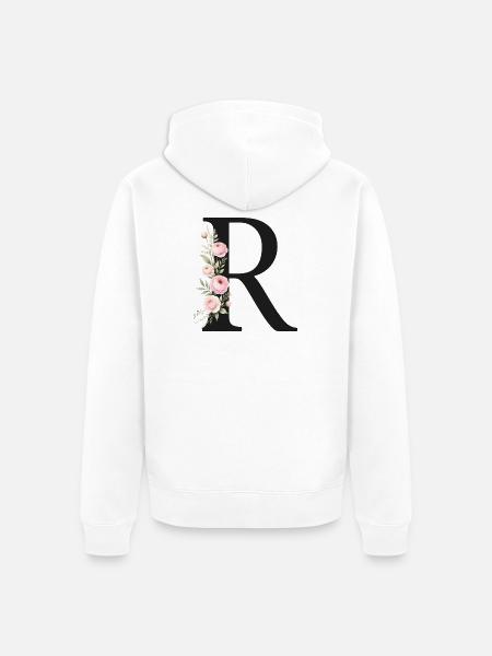 R Buchstabe Monogram Floral - Unisex Premium Bio Zip Hoodie - Weiß