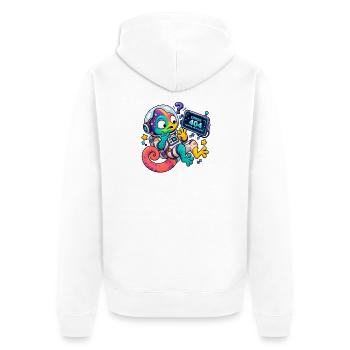 FEHLER 404: NORMALITÄT NICHT GEFUNDEN - Unisex Premium Bio Zip Hoodie - Weiß - Hinten - Thijin (182cm)