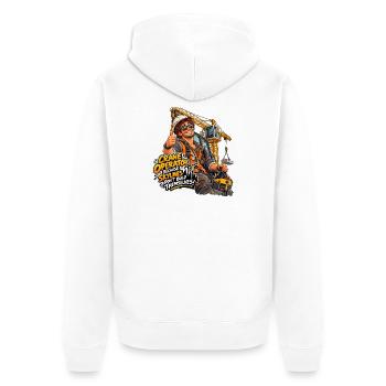 OperatorSkyline Slogan Kran - Unisex Premium Bio Zip Hoodie - Weiß - Hinten - Thijin (182cm)