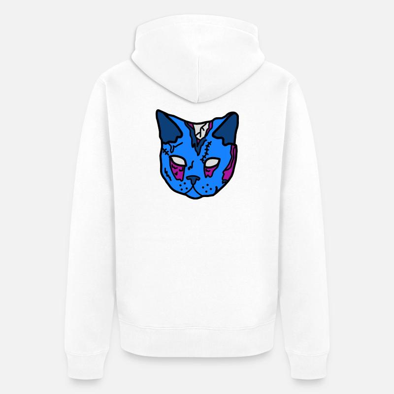 Blauer Katzenmaske Patchwork - Unisex Premium Bio Zip Hoodie - Weiß