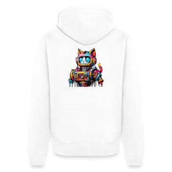 Katze gestaltet als Roboter im Comic Graffiti Stil - Unisex Premium Bio Zip Hoodie - Weiß - Hinten - Thijin (182cm)