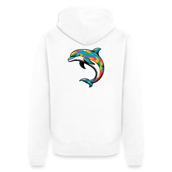 Delfin - Unisex Premium Bio Zip Hoodie - Weiß - Hinten - Thijin (182cm)