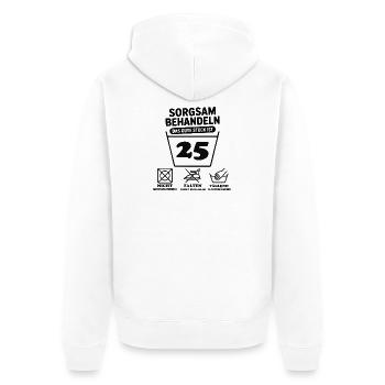 25e anniversaire – Traitez avec soin des choses drôles - Veste à capuche bio Premium Unisexe - blanc - Dos - Thijin (182cm)