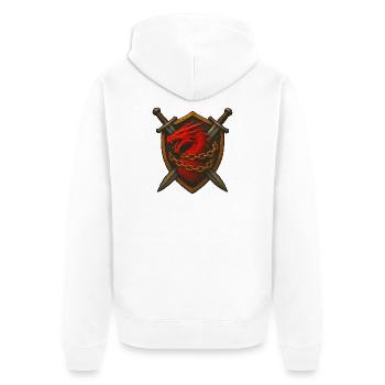 Roter Drache auf Schild mit Ketten - Unisex Premium Bio Zip Hoodie - Weiß - Hinten - Thijin (182cm)