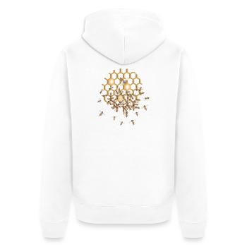 Detailreicher Bienenschwarm auf Honigwabe - Unisex Premium Bio Zip Hoodie - Weiß - Hinten - Thijin (182cm)