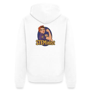 STEMinist Rosie Power - Unisex Premium Bio Zip Hoodie - Weiß - Hinten - Thijin (182cm)
