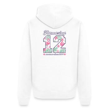 Idée cadeau pour la fille des Flamants Flamants pour le 12e anniversaire 2026 - Veste à capuche bio Premium Unisexe - blanc - Dos - Thijin (182cm)