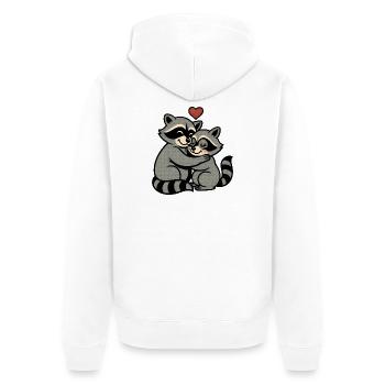 Raccoon-Hug Herzliebe - Unisex Premium Bio Zip Hoodie - Weiß - Hinten - Thijin (182cm)
