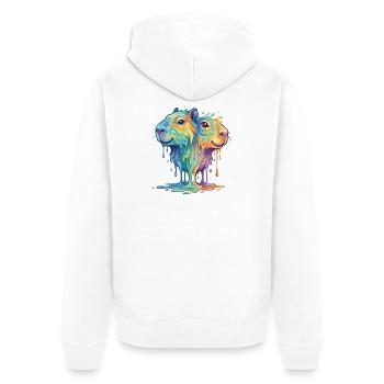 Schmelzende Regenbogen Capybara - Wasserschein - Unisex Premium Bio Zip Hoodie - Weiß - Hinten - Thijin (182cm)