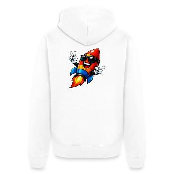 Fröhliche Rocket mit Sonnenbrille - Unisex Premium Bio Zip Hoodie - Weiß - Hinten - Thijin (182cm)