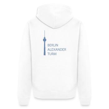 Lustiger Berlin Fernsehturm Parodie Minimal  - Unisex Premium Bio Zip Hoodie - Weiß - Hinten - Thijin (182cm)