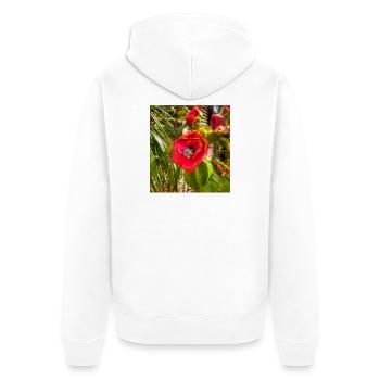 Rose rose et abeille dans un jardin ensoleillé - Veste à capuche bio Premium Unisexe - blanc - Dos - Thijin (182cm)