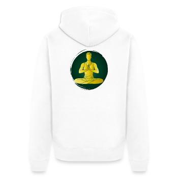 Yoga Mann Grün Meditation Zen Wellness Pose  - Unisex Premium Bio Zip Hoodie - Weiß - Hinten - Thijin (182cm)