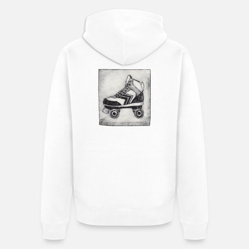 Retro Rollschuh - handgeschnitzte Druckvorlage - Unisex Premium Bio Zip Hoodie - Weiß