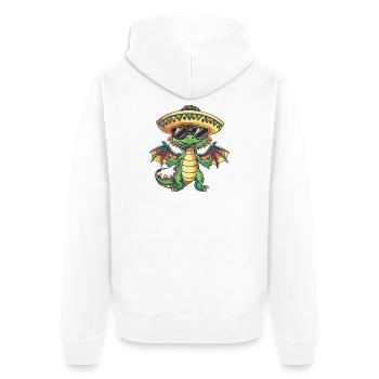 Drache Lustig Sombrero - Unisex Premium Bio Zip Hoodie - Weiß - Hinten - Thijin (182cm)