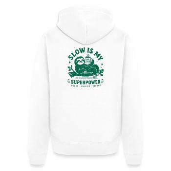 Slow Is My Superpower Sloth - Unisex Premium Bio Zip Hoodie - Weiß - Hinten - Thijin (182cm)