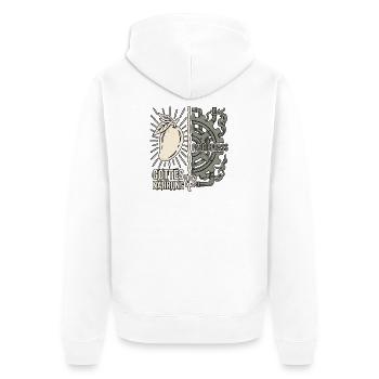 Gottes Nahrung Vs Fabrikfrass - Unisex Premium Bio Zip Hoodie - Weiß - Hinten - Thijin (182cm)