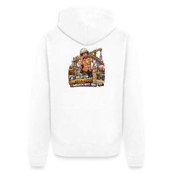 Bauleiter – Jo, i bin eh schon unterwegs! - Unisex Premium Bio Zip Hoodie - Weiß - Hinten - Thijin (182cm)