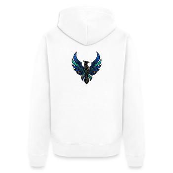 Cyber Phönix Gaming Logo Tech Adler Wappen - Unisex Premium Bio Zip Hoodie - Weiß - Hinten - Thijin (182cm)