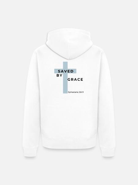 Gerettet durch Gnade - Unisex Premium Bio Zip Hoodie - Weiß