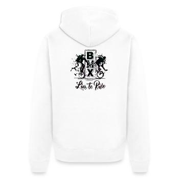 BMX - Live to Ride - BMX -Fahrrad - BMX Freestyle - Unisex Premium Bio Zip Hoodie - Weiß - Hinten - Thijin (182cm)