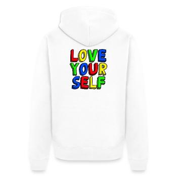 Liebe dich selbst bunte Pop Art - Unisex Premium Bio Zip Hoodie - Weiß - Hinten - Thijin (182cm)