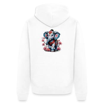 Majestätischer Elefant im traditionellen japanischen Stil. - Unisex Premium Bio Zip Hoodie - Weiß - Hinten - Thijin (182cm)