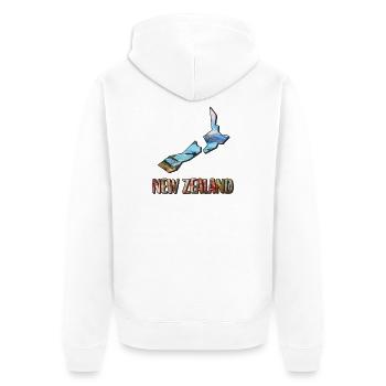 Aquarell Landkarte Neuseeland - Unisex Premium Bio Zip Hoodie - Weiß - Hinten - Thijin (182cm)