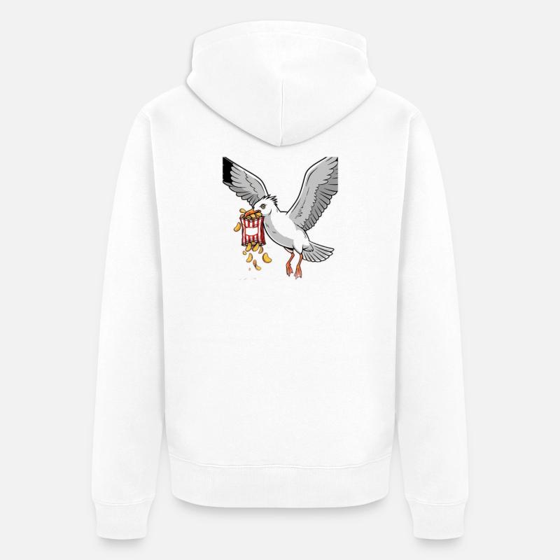 Mouette avec chips Snack Design - Veste à capuche bio Premium Unisexe - blanc
