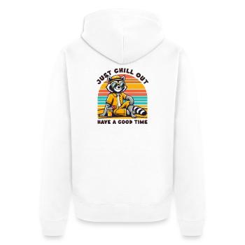 Chill Raccoon - Summer Retro Beach Vibes - Unisex Premium Organic Zip Hoodie - white - Back - Thijin (182cm)