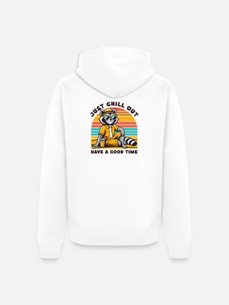 Chill Raccoon - Summer Retro Beach Vibes - Unisex Premium Organic Zip Hoodie - white