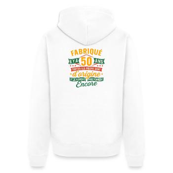 50 ans d’origine, Cadeau anniversaire humour - Veste à capuche bio Premium Unisexe - blanc - Dos - Thijin (182cm)