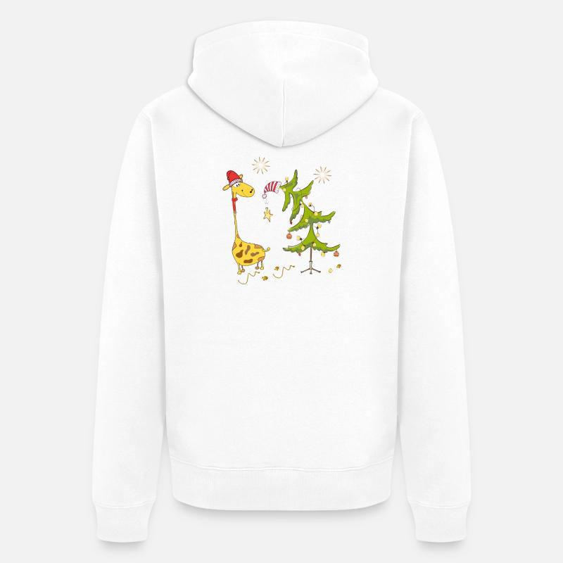 Giraffe mit Weihnachtsbaum - Unisex Premium Bio Zip Hoodie - Weiß