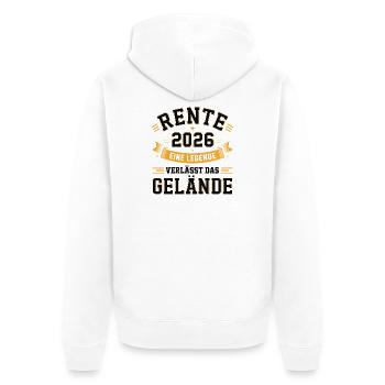 Rente 2026 Eine Legende Verlaesst Das Gelaende - Unisex Premium Bio Zip Hoodie - Weiß - Hinten - Thijin (182cm)