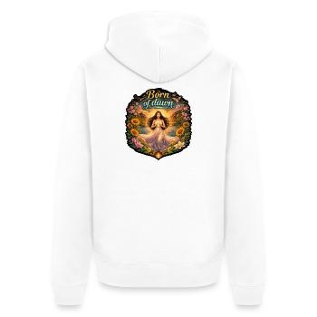 Geboren aus der Morgendämmerung - Unisex Premium Bio Zip Hoodie - Weiß - Hinten - Thijin (182cm)