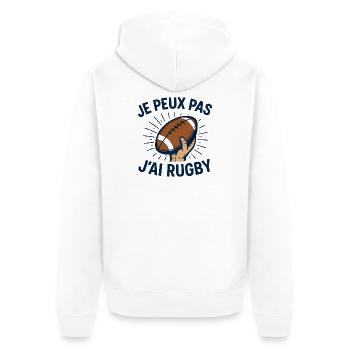 Je peux pas j'ai rugby - Veste à capuche bio Premium Unisexe - blanc - Dos - Thijin (182cm)