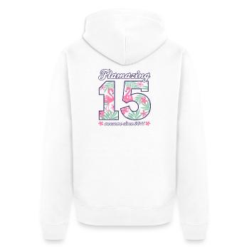 15. Geburtstag 2026 Flamingos Mädchen Geschenkidee - Unisex Premium Bio Zip Hoodie - Weiß - Hinten - Thijin (182cm)