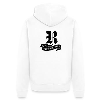 Rock'n'Roll-Kippentext - Unisex Premium Bio Zip Hoodie - Weiß - Hinten - Thijin (182cm)